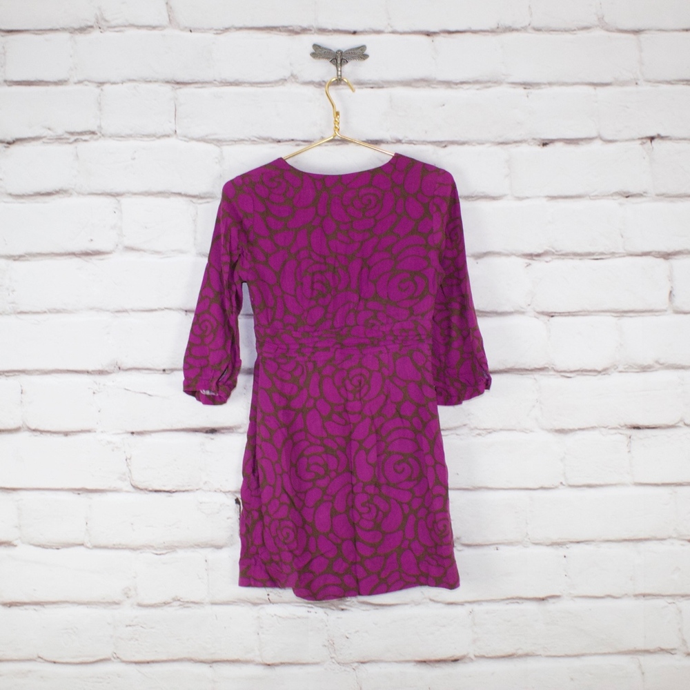 Boden Purple Printed Deep V Neck Wrap 3/4 Sleeves Side Zip Dress Size 6 - Picture 7 of 8